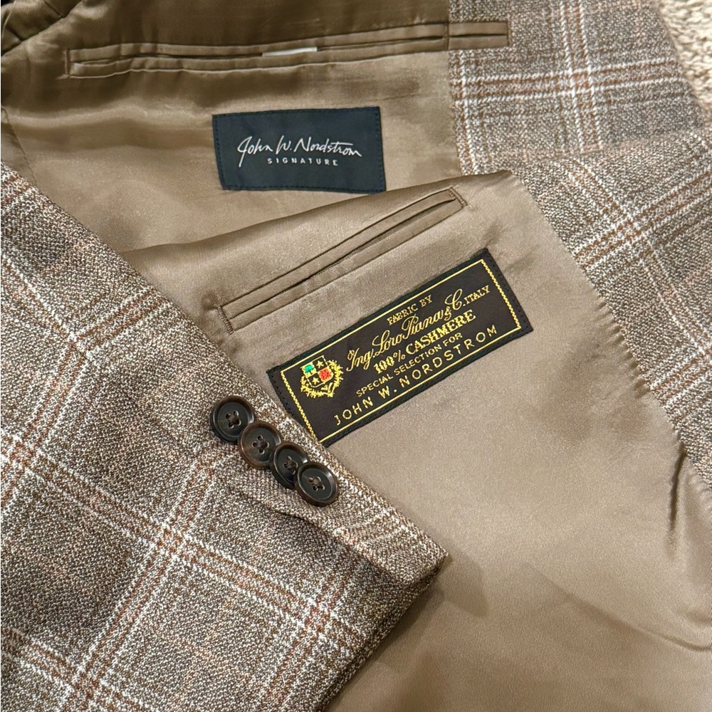 42l Cashmere Nordstrom Loro Piana Men's Tan brown plaid Blazer